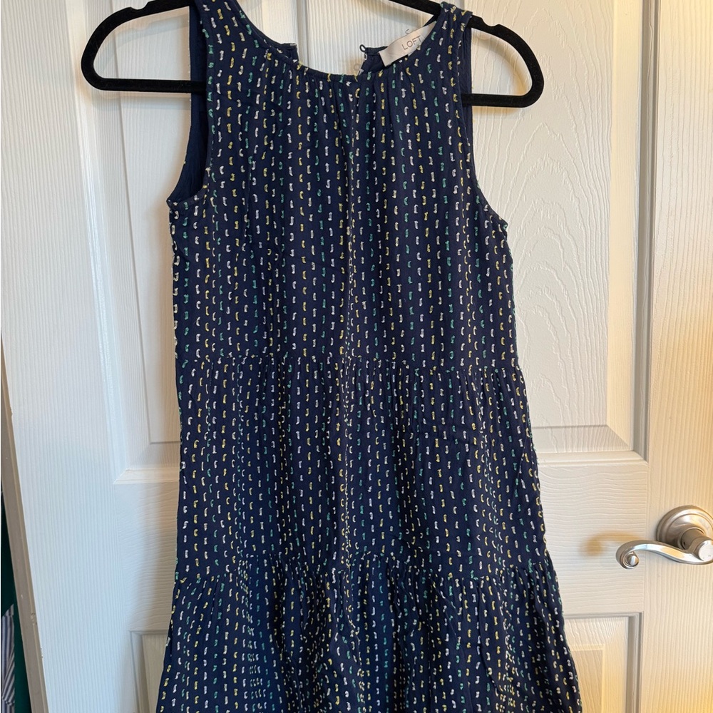 Navy Sleeveless Patterned Dress